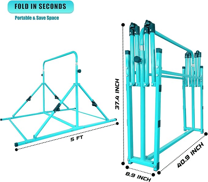 Upgrade Foldable Gymnastic Bar with Mat for Kids 3-12, 200 200 lbs