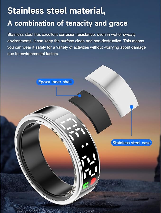 Yoidesu Smart Ring, Health Tracker with Display, Fitness Tracker, Heart Rate & Sleep Monitor, Pedometer, IP68 Waterproof, Charging Case (12)