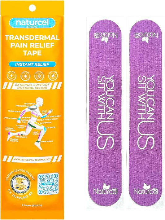Sport Transdermal Pain Relief Tape, Kinesiology Tape, Sore Joints, Muscles, Back, Knee, Elbow, Shoulder Pain, 2 Elastic Strips(10x2 in), Water Resistant, Accelerated (Purple, 1 Pack)