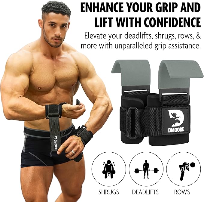 DMoose Fitness Weight Lifting Hooks for Men & 8 mm