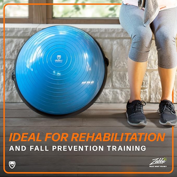 URBNFit Half Balance Ball - Yoga Ball Balance Trainer for Core Stability & Full Body Workout at Home or Gym - Resistance Bands, Pump and Exercise Guide Included