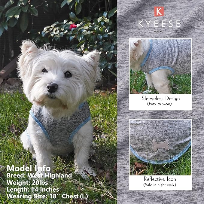 KYEESE 2 Pack Dog Shirts Quick Dry Soft Stretchy Pet T-Shirts with Reflective Label Tank Top Sleeveless Vest Sun Protection Dog Clothes for Small Dogs, Medium, Light Blue+Grey