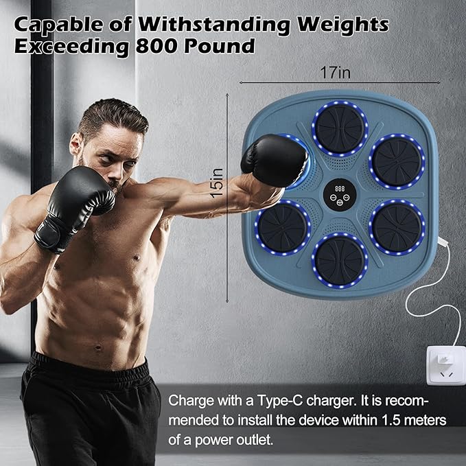 Smart Music Boxing Machine for Adults and Kids, Wall-Mounted Interactive Trainer with LED Display, 9 Modes & 9 Speeds, Perfect for Home Fitness and Stress Relief