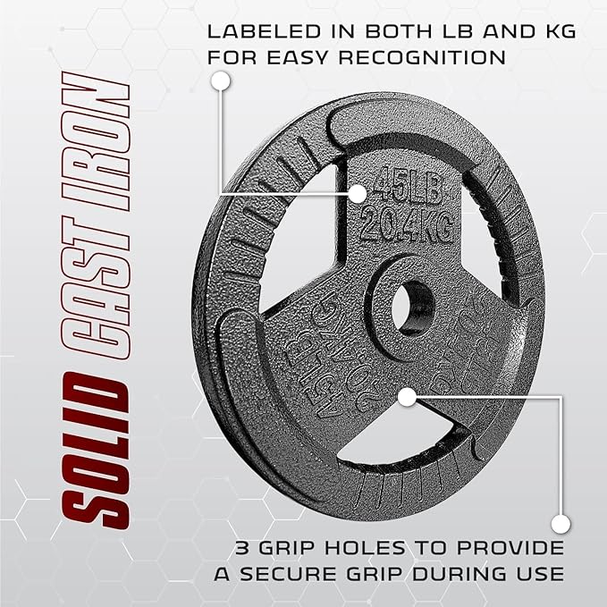 Yes4All Olympic Rubber Grip Plates for Barbell 2-Inch Weight
