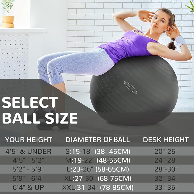 Anti-Burst and Slip Resistant Exercise Ball Yoga Ball 2,000-Pound Capacity,