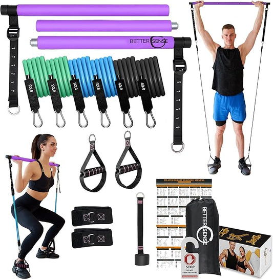 Upgraded Pilates Bar Kit – 39” Adjustable Exercise 6X 20, 20, 30, 30, 40 40 lbs
