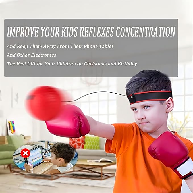 Boxing Reflex Ball for Kids and Adults,4 Levels Boxing Ball with 2 Adjustable Headbands,Boxing Equipment Punching Ball Great for Hand Eye Coordination Punching Speed and Fight Reaction