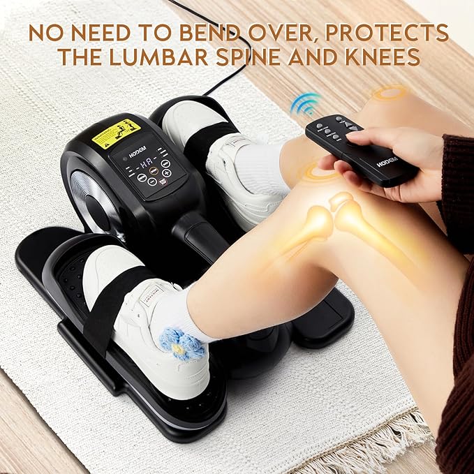 Under Desk Elliptical Machine Leg Exerciser Seated Machine Elliptical Trainer for Seniors Adults with Massage Pedal/Display Monitor/Remote Control Home Office Use