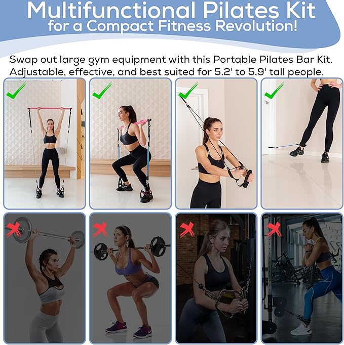Upgraded Pilates Bar Kit – 39” Adjustable Exercise 6X 20, 20, 30, 30, 40 40 lbs