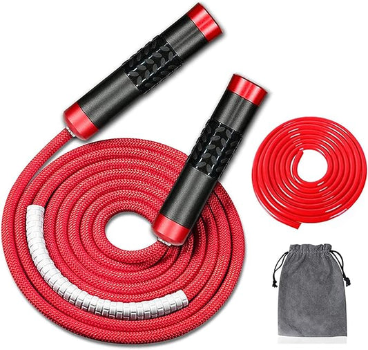 Redify Weighted Jump Rope for Workout Fitness(1LB) 9MM Fabric Cotton+9MM Solid