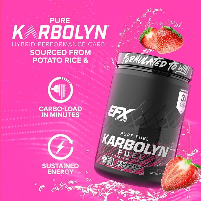 EFX Sports Karbolyn Fuel | Fast-Absorbing Carbohydrate Powder | Carb Load, Sustained Energy, Quick Recovery | Stimulant Free | 18 Servings (Strawberry)