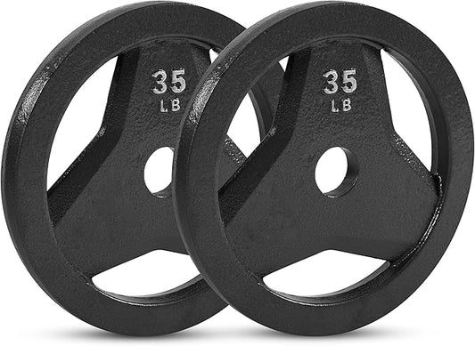JFIT Olympic 2" Cast Iron Grip Plate OR 2" Rubber Bumper Plates for Barbell - Singles OR Pairs - 6 Weights Available (2.5lbs to 45lbs) Plates for Strength Training, Weightlifting, Bodybuilding