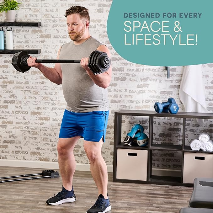 Lifepro Adjustable Dumbbells Set - 5in1-15lb 25lb 43lb weights Set & Single with Rack - Quick Adjust, Secure Grip - Compact Hand Weights for Men Women Home Gym