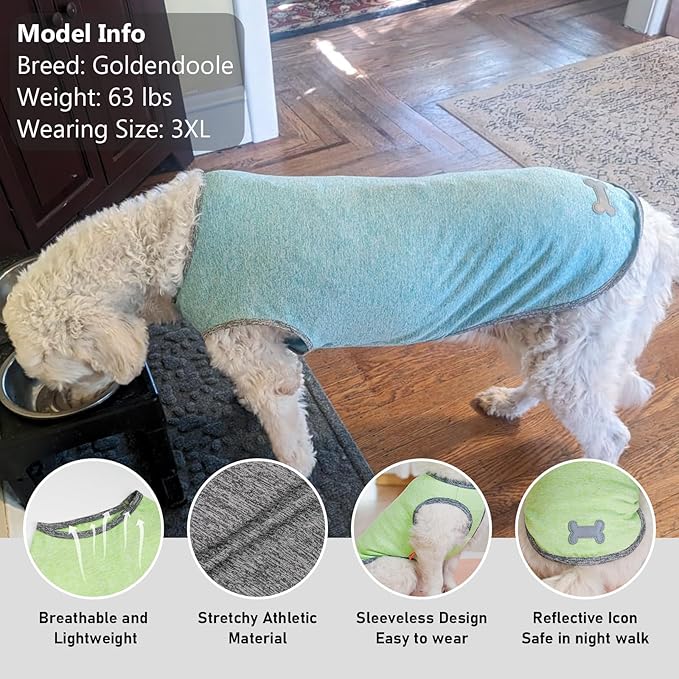 KYEESE 2Pack Dog Shirts Sun Protection Quick Dry Dog T Shirt Stretchy Sleeveless Pet Vest Lightweight Pet Clothes Soft Tank Top with Reflective Label, XXX-Large