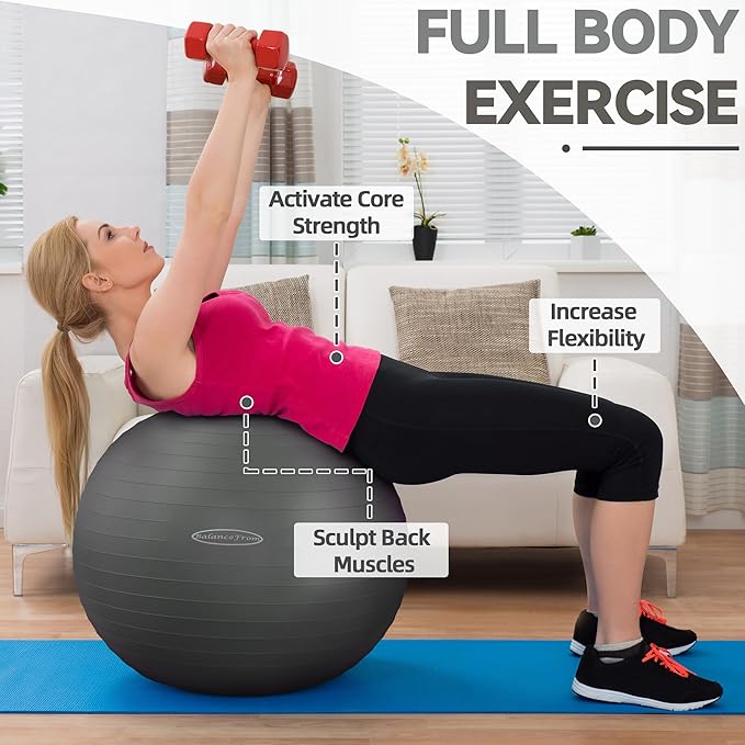 Anti-Burst and Slip Resistant Exercise Ball Yoga Ball 2,000-Pound Capacity,