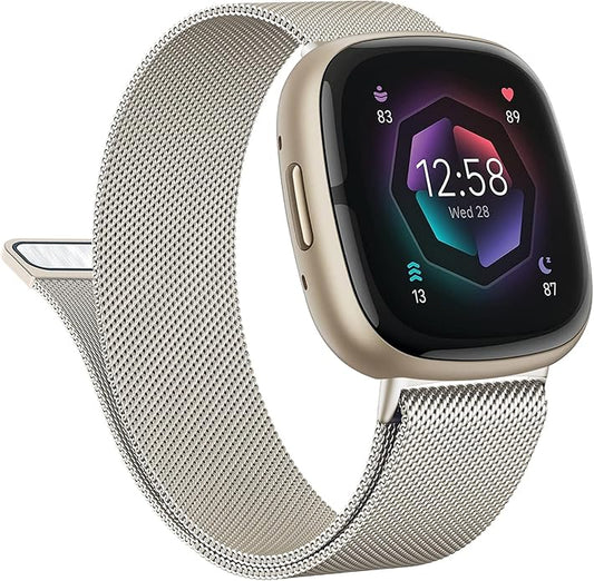 Vanjua Metal Band for Fitbit Sense 2 / Sense Bands, Fitbit Versa 4 / Versa 3 Bands Women Men, Stainless Steel Mesh Magnetic Replacement Bracelet Strap Compatible for Fitbit Sense 2 / Versa 4 Smartwatch