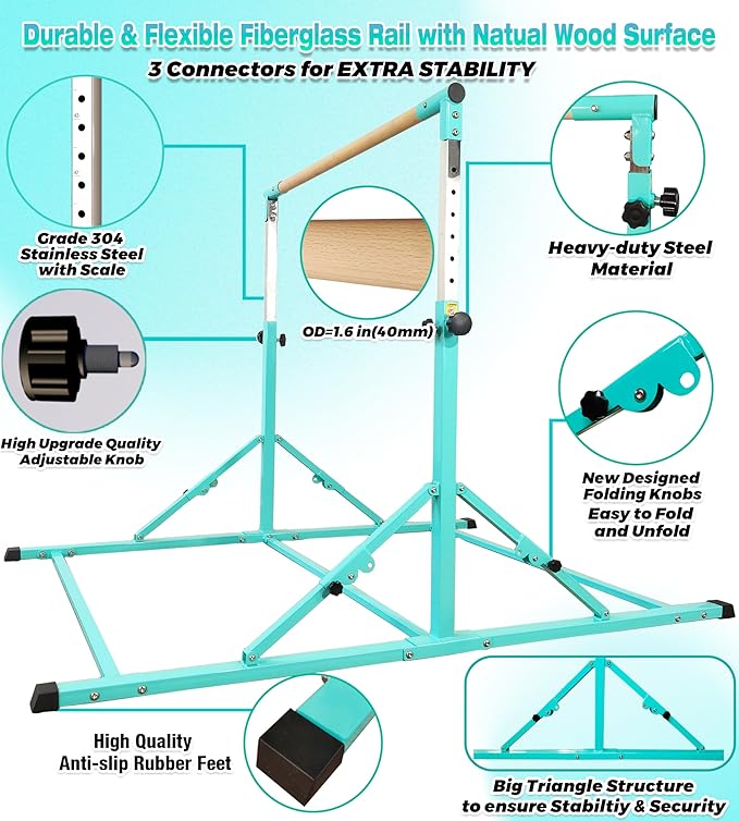PreGymnastic Foldable Gymnastics Bar 6FT Gymnastic 3-18, Weight 500 LB,