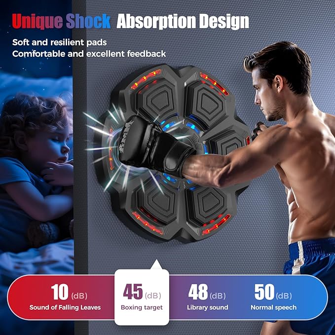 Music Boxing Machine for Adults,Bluetooth Smart Boxing Training Machine,Wall Target Punching Workout for Kids,Reflex Training Suitable for Home,Office,Gym,Fun Fitness Equipment