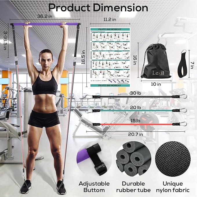 LEXIL Portable Pilates Bar Exercise Kit-Stackable 3 Pairs (15, 20, 20, 30LB) 30LB) -