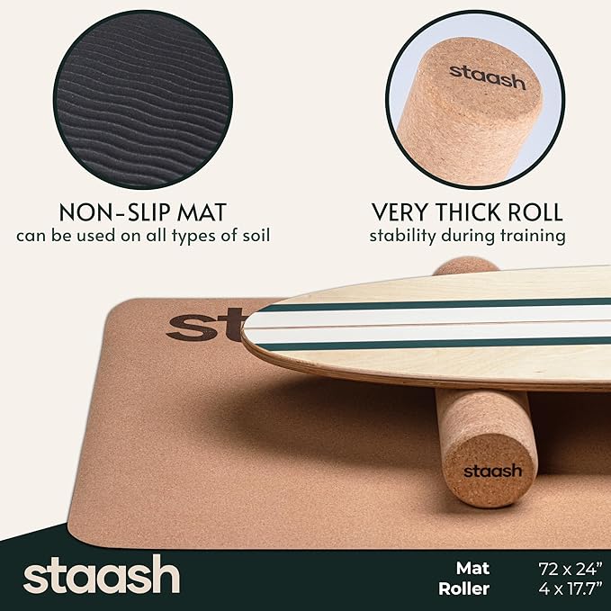 STAASH® Balance Board – Starter (Board + Roller) or Full Kit (w/Mat, Ball & Disc) – Core Balance Trainer for Fitness, Rehab, Surf – Free Coaching Videos