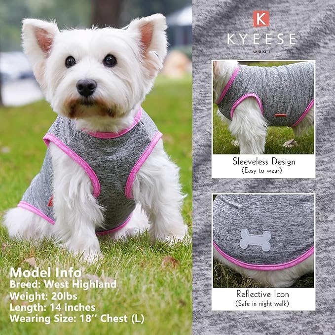 KYEESE 2 Pack Dog Shirts Quick Dry Soft Stretchy Dog T-Shirts with Reflective Label Sun Protection Tank Top Sleeveless Vest Pet Clothes for Small Medium Dogs, Medium, Grey+Hotpink