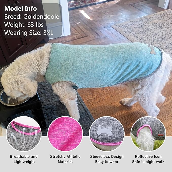 KYEESE 2 Pack Dog Shirts Quick Dry Soft Stretchy Dog T-Shirts with Reflective Label Tank Top Sun Protection Sleeveless Vest Pet Clothes for Small Medium Dogs, 3XL, Grey+Hotpink