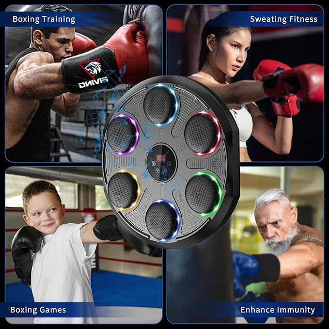 Music Boxing Machine for Adults, 2025 Smart Bluetooth Music Beat Sync Punching Machine with Gloves, 12 Speeds and 12 Modes Colorful Light Beat Resistant Target Boxing Equipment for Home Office Gym Use