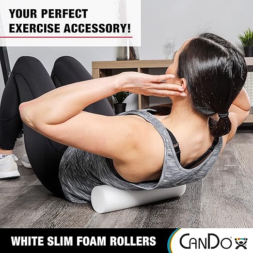 CanDo Slim White PE Foam Rollers for Exercise 3" x 12" Round