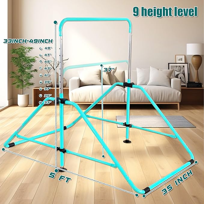 Upgrade Foldable Gymnastic Bar with Mat for Kids 3-12, 200 200 lbs