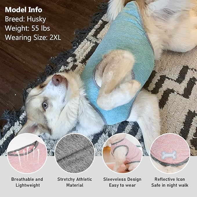 KYEESE 2Pack Dog Shirts with Reflective Label Sun Protection Quick Dry Soft Tank Top Stretchy Sleeveless Lightweight Dog Clothes, XX-Large