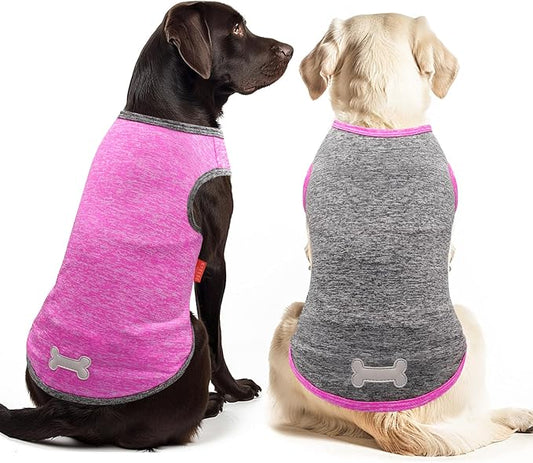 KYEESE 2 Pack Dog Shirts Quick Dry Soft Stretchy Dog T-Shirts with Reflective Label Tank Top Sun Protection Sleeveless Vest Pet Clothes for Small Medium Dogs, 3XL, Grey+Hotpink