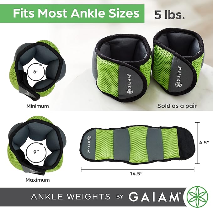 Gaiam Ankle Weights Strength Training Weight Sets (5lb & 10 Pound