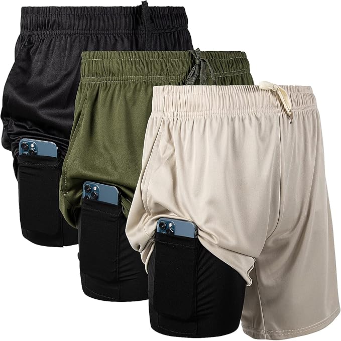 Ultra Performance 3 Pack Mens 2 in 1 Athletic Running Shorts 7 inch Inseam Workout Gym Compression Shorts for Men