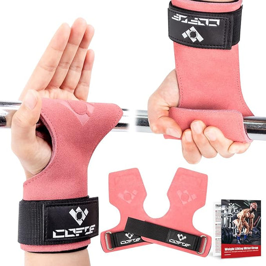 Weight Lifting Wrist Strap, Double Layer Leather Wrist Strap for Deadlift and Powerlifting, Adjustable Neoprene Padded Gym Workout Lifting Hooks (Pair)