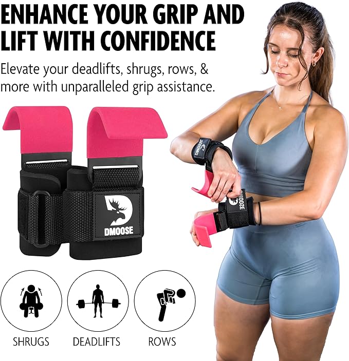 DMoose Fitness Weight Lifting Hooks for Men & 8 mm
