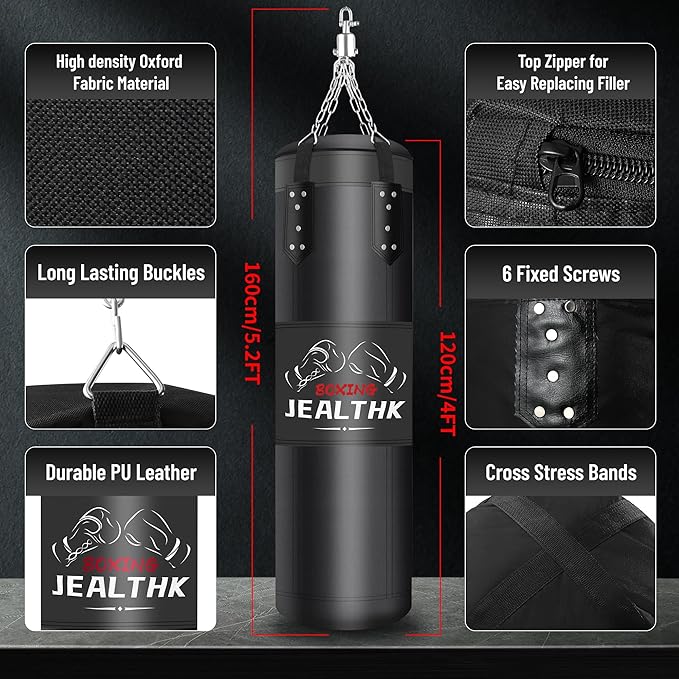 4FT High-Density Oxford Fabric Unfilled Punching Bag for Adults. Boxing Training Equipment with 12OZ Gloves for Boxing MMA Kickboxing Karate Muay Thai Home Gym Training