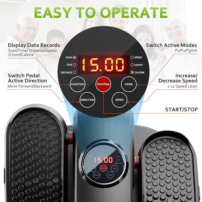 Under Desk Elliptical Machine, Ellipse Exerciser as Seen on TV for Seniors with Remote Control & 12 Adjustable Speeds, Elliptical Machine for Home