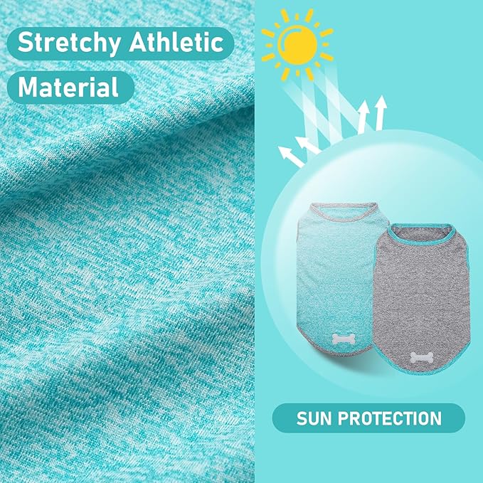 KYEESE 2 Pack Dog Shirts Quick Dry Soft Stretchy Sun Protection Pet T-Shirts with Reflective Label Tank Top Sleeveless Vest Dog Clothes for Small Medium Dogs, XX-Large, Grey+Blue