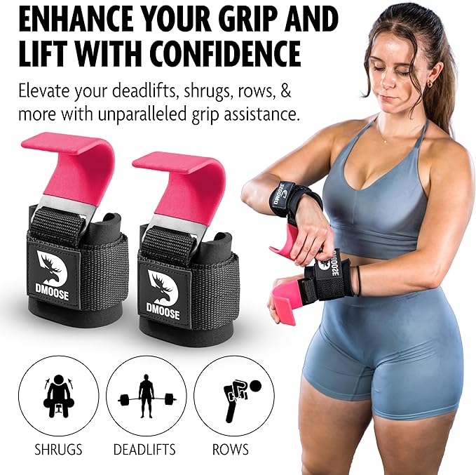 DMoose Fitness Weight Lifting Hooks for Men & 8 mm