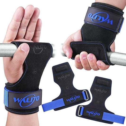 WALITO Weight Lifting Wrist Straps (Pair),Double Layer Leather Grips for Deadlift,Powerlifting and Gym Workouts, Adjustable Neoprene Padded Wrist Wraps - Men/Women, Heavy Duty Support