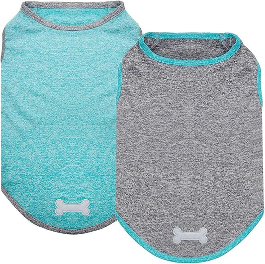 KYEESE 2 Pack Dog Shirts Quick Dry Soft Stretchy Sun Protection Pet T-Shirts with Reflective Label Tank Top Sleeveless Vest Dog Clothes for Small Medium Dogs, X-Large, Grey+Blue
