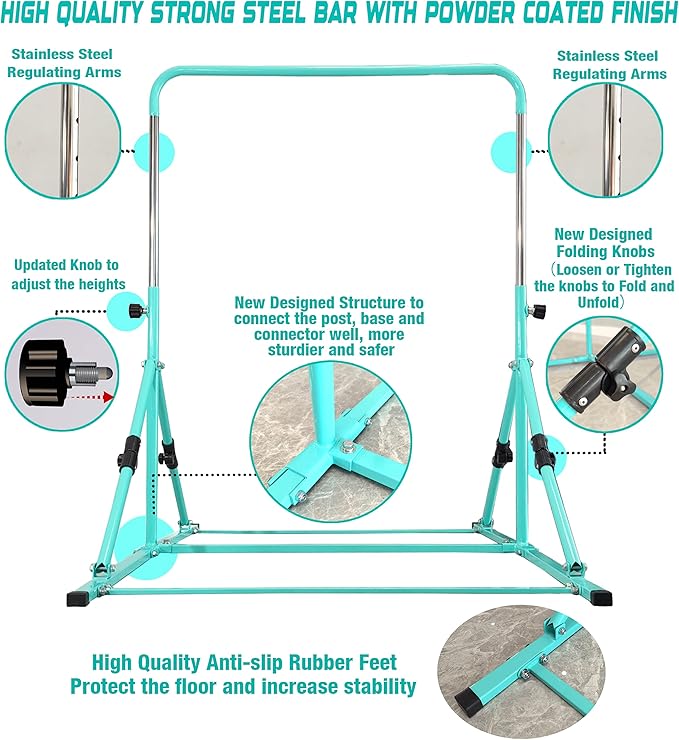 PreGymnastic Updated Folding Gymnastics Bar with Rings 3-10, Gymnastic
