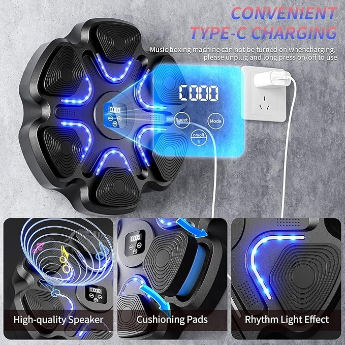 Music Boxing Machine,Smart Bluetooth Boxing Machine for Adults & Kids,Boxing Training Machine with Boxing Gloves, Music Playback Boxing Workout Equipment Target for Home, Office, Gym