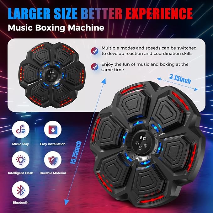 Music Boxing Machine for Adults,Bluetooth Smart Boxing Training Machine,Wall Target Punching Workout for Kids,Reflex Training Suitable for Home,Office,Gym,Fun Fitness Equipment
