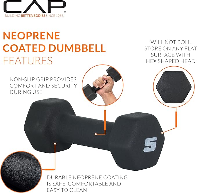 CAP Barbell 100 lb Neoprene Hex Dumbbell Weight Set with Vertical A-Frame Rack - Black