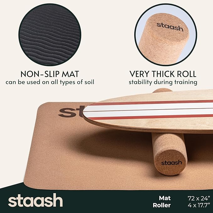 STAASH® Balance Board – Starter (Board + Roller) or Full Kit (w/Mat, Ball & Disc) – Core Balance Trainer for Fitness, Rehab, Surf – Free Coaching Videos