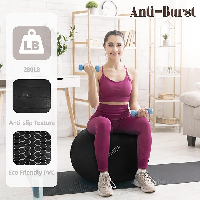 Anti-Burst and Slip Resistant Exercise Ball Yoga Ball 2,000-Pound Capacity,