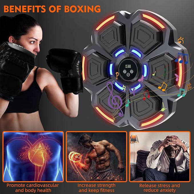 snawowo Music Boxing Machine for Adults - 9 Modes & 9 Speeds, Bluetooth Music Punching Machine with Gloves, Electronic LED Boxing Training Equipment Wall Mounted, Home Indoor Workout Trainer Equipment