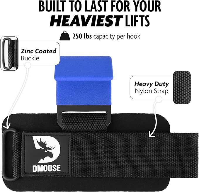 DMoose Fitness Weight Lifting Hooks for Men & 8 mm