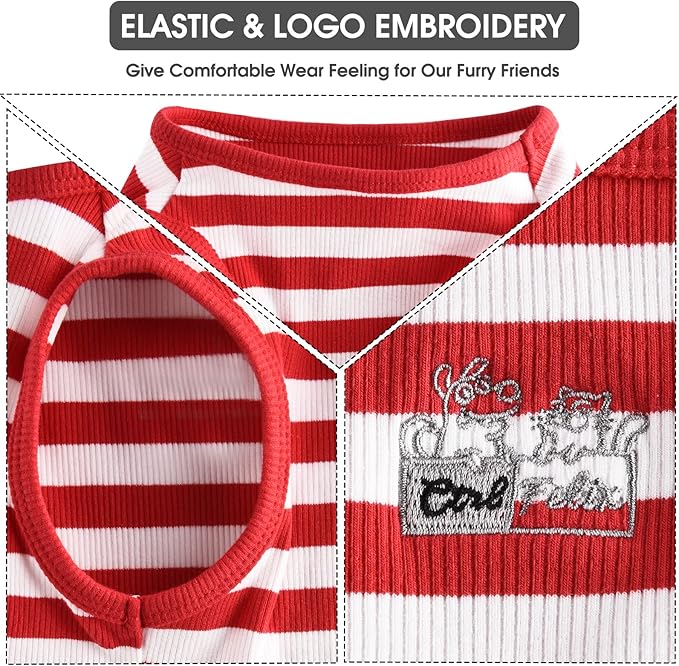 Dog Shirt Striped Clothes Stretchy Vests for Small Medium Large Dogs Boy Girl Cat Apparel Soft Cotton Puppy T-Shirts Lightweight Pet Tank Top Kitten Outfit Pack-2 Red & Blue S
